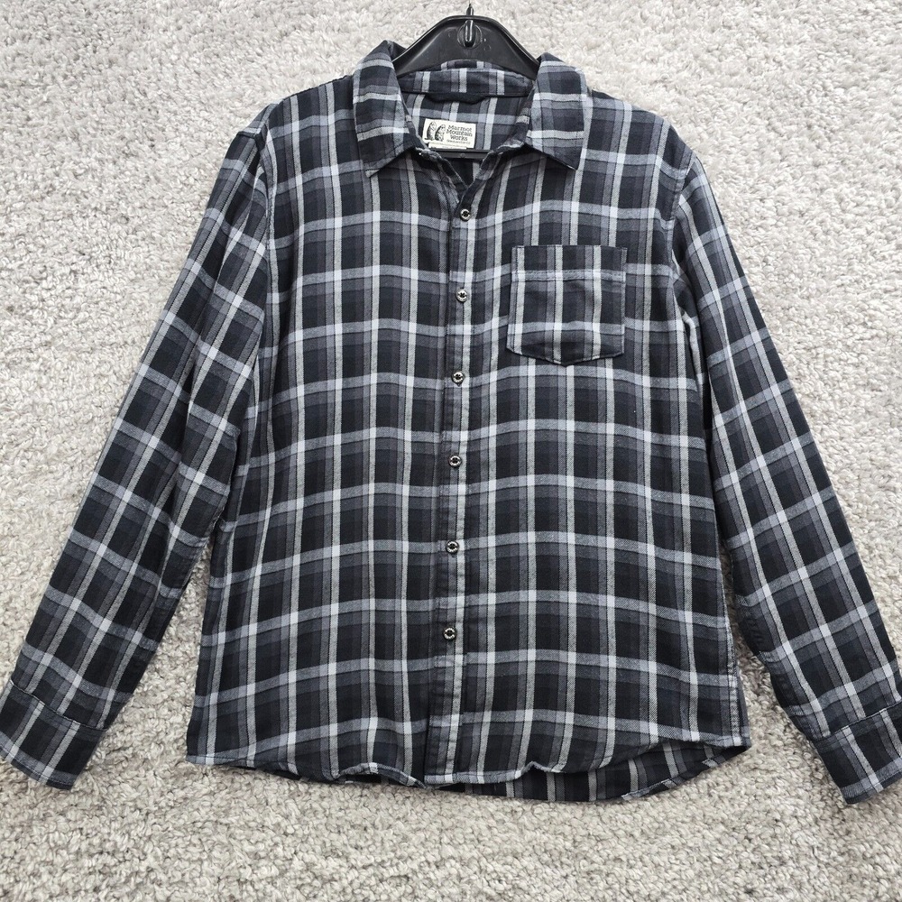 Marmot Flannel Shirt Mens Medium‎ Black Gray Plaid Button Front Gorpcore Outdoor